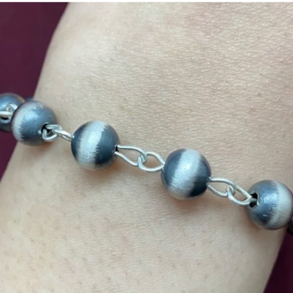8mm Rosary Sterling Silver Bead Bracelet.